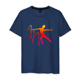 Мужская футболка хлопок с принтом Гимнастка с лентой 2 в Санкт-Петербурге, 100% хлопок | прямой крой, круглый вырез горловины, длина до линии бедер, слегка спущенное плечо. | булавы | гимнастика | гимнастка | лента | мяч | обруч | художественная гимнастика