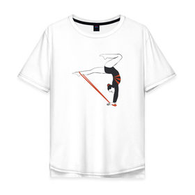 Мужская футболка хлопок Oversize с принтом Гимнастка со скакалкой в Санкт-Петербурге, 100% хлопок | свободный крой, круглый ворот, “спинка” длиннее передней части | булавы | гимнастика | гимнастка | лента | мяч | обруч | художественная гимнастика