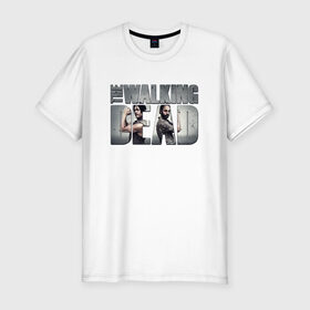 Мужская футболка премиум с принтом Дерил и Рик в Санкт-Петербурге, 92% хлопок, 8% лайкра | приталенный силуэт, круглый вырез ворота, длина до линии бедра, короткий рукав | the walking dead