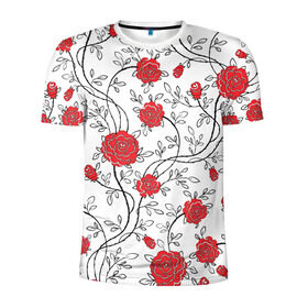 Мужская футболка 3D спортивная с принтом Всё в розочках в Санкт-Петербурге, 100% полиэстер с улучшенными характеристиками | приталенный силуэт, круглая горловина, широкие плечи, сужается к линии бедра | розы | цветы | шипы