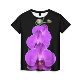 Женская футболка 3D с принтом Орхидея в Санкт-Петербурге, 100% полиэфир ( синтетическое хлопкоподобное полотно) | прямой крой, круглый вырез горловины, длина до линии бедер | орхидея | флора | цветок