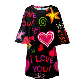 Детское платье 3D с принтом Праздник любви в Санкт-Петербурге, 100% полиэстер | прямой силуэт, чуть расширенный к низу. Круглая горловина, на рукавах — воланы | любовь | поцелуй | праздник | святой валентин | сердце | счастье | я люблю тебя