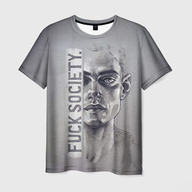 Мужская футболка 3D с принтом Fuck Society в Санкт-Петербурге, 100% полиэфир | прямой крой, круглый вырез горловины, длина до линии бедер | Тематика изображения на принте: fsociety | mr robot | анонимус | мистер робот