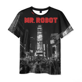 Мужская футболка 3D с принтом Мистер Робот в Санкт-Петербурге, 100% полиэфир | прямой крой, круглый вырез горловины, длина до линии бедер | Тематика изображения на принте: fsociety | mr robot | анонимус | мистер робот