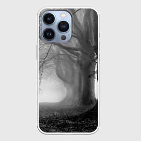 Чехол для iPhone 13 Pro с принтом Туман в лесу в Санкт-Петербурге,  |  | black   white | fog | forest | morning | photo | silhouette | trees | деревья | лес | силуэт | туман | утро | фото | черно   белое