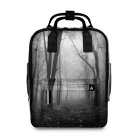 Женский рюкзак 3D с принтом Туман в лесу в Санкт-Петербурге, 100% полиэстер | лямки с регулируемой длиной, сверху ручки, чтобы рюкзак нести как сумку. Основное отделение закрывается на молнию, как и внешний карман. Внутри два дополнительных кармана, один из которых закрывается на молнию. По бокам два дополнительных кармашка, куда поместится маленькая бутылочка
 | black   white | fog | forest | morning | photo | silhouette | trees | деревья | лес | силуэт | туман | утро | фото | черно   белое