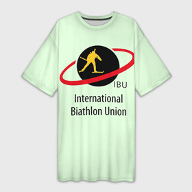 Платье-футболка 3D с принтом IBU в Санкт-Петербурге,  |  | biathlon | ibu | international biathlon union | биатлон | гонка | зимний спорт | кубок мира | олимпиада | спорт | спринт | чемпионат | чемпионат мира | эстафета