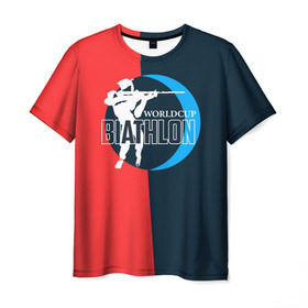 Мужская футболка 3D с принтом Biathlon worldcup в Санкт-Петербурге, 100% полиэфир | прямой крой, круглый вырез горловины, длина до линии бедер | biathlon | биатлон | гонка | зимний спорт | кубок мира | олимпиада | спорт | спринт | чемпионат | чемпионат мира | эстафета