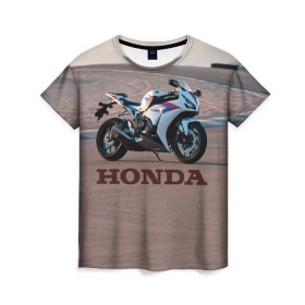 Женская футболка 3D с принтом Honda 1 в Санкт-Петербурге, 100% полиэфир ( синтетическое хлопкоподобное полотно) | прямой крой, круглый вырез горловины, длина до линии бедер | honda | moto | мото | мотоцикл | мотоциклы | хонда