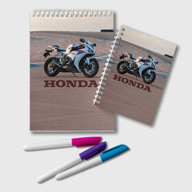 Блокнот с принтом Honda 1 в Санкт-Петербурге, 100% бумага | 48 листов, плотность листов — 60 г/м2, плотность картонной обложки — 250 г/м2. Листы скреплены удобной пружинной спиралью. Цвет линий — светло-серый
 | Тематика изображения на принте: honda | moto | мото | мотоцикл | мотоциклы | хонда