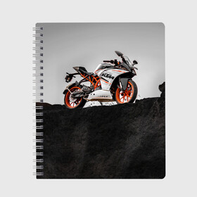 Тетрадь с принтом KTM 5 в Санкт-Петербурге, 100% бумага | 48 листов, плотность листов — 60 г/м2, плотность картонной обложки — 250 г/м2. Листы скреплены сбоку удобной пружинной спиралью. Уголки страниц и обложки скругленные. Цвет линий — светло-серый
 | ktm | moto | катээм | ктм | мото | мотоцикл | мотоциклы