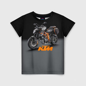 Детская футболка 3D с принтом KTM 4 в Санкт-Петербурге, 100% гипоаллергенный полиэфир | прямой крой, круглый вырез горловины, длина до линии бедер, чуть спущенное плечо, ткань немного тянется | Тематика изображения на принте: ktm | moto | катээм | ктм | мото | мотоцикл | мотоциклы