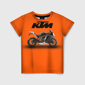 Детская футболка 3D с принтом KTM 1 в Санкт-Петербурге, 100% гипоаллергенный полиэфир | прямой крой, круглый вырез горловины, длина до линии бедер, чуть спущенное плечо, ткань немного тянется | Тематика изображения на принте: ktm | moto | катээм | ктм | мото | мотоцикл | мотоциклы