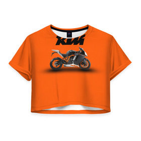 Женская футболка 3D укороченная с принтом KTM 1 в Санкт-Петербурге, 100% полиэстер | круглая горловина, длина футболки до линии талии, рукава с отворотами | ktm | moto | катээм | ктм | мото | мотоцикл | мотоциклы