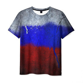 Мужская футболка 3D с принтом Триколор (Краской на земле) в Санкт-Петербурге, 100% полиэфир | прямой крой, круглый вырез горловины, длина до линии бедер | russia | белый | красный | российский флаг | россия | синий | триколор
