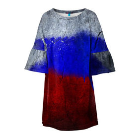 Детское платье 3D с принтом Триколор (Краской на земле) в Санкт-Петербурге, 100% полиэстер | прямой силуэт, чуть расширенный к низу. Круглая горловина, на рукавах — воланы | russia | белый | красный | российский флаг | россия | синий | триколор