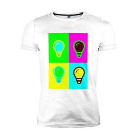 Мужская футболка премиум с принтом Вечелые лампочки в Санкт-Петербурге, 92% хлопок, 8% лайкра | приталенный силуэт, круглый вырез ворота, длина до линии бедра, короткий рукав | кислота | яркий