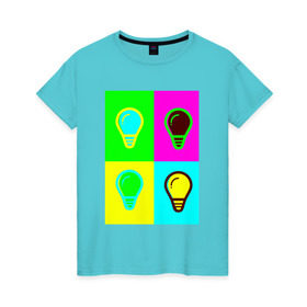 Женская футболка хлопок с принтом Вечелые лампочки в Санкт-Петербурге, 100% хлопок | прямой крой, круглый вырез горловины, длина до линии бедер, слегка спущенное плечо | Тематика изображения на принте: кислота | яркий
