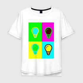 Мужская футболка хлопок Oversize с принтом Веселые лампочки в Санкт-Петербурге, 100% хлопок | свободный крой, круглый ворот, “спинка” длиннее передней части | кислота | яркий