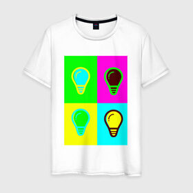 Мужская футболка хлопок с принтом Вечелые лампочки в Санкт-Петербурге, 100% хлопок | прямой крой, круглый вырез горловины, длина до линии бедер, слегка спущенное плечо. | кислота | яркий