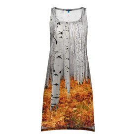Платье-майка 3D с принтом Березовая роща в Санкт-Петербурге, 100% полиэстер | полуприлегающий силуэт, широкие бретели, круглый вырез горловины, удлиненный подол сзади. | birch | birch grove | ferns | forest | trees | березовая | березы | деревья | лес | папоротник | роща