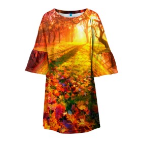 Детское платье 3D с принтом Осень в Санкт-Петербурге, 100% полиэстер | прямой силуэт, чуть расширенный к низу. Круглая горловина, на рукавах — воланы | Тематика изображения на принте: autumn | bright | colors | forest | trees | деревья | краски | лес | лучи | осень | солнце | цвета | яркие