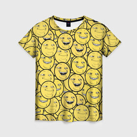 Женская футболка 3D с принтом ПеКа-фейс в Санкт-Петербурге, 100% полиэфир ( синтетическое хлопкоподобное полотно) | прямой крой, круглый вырез горловины, длина до линии бедер | колобок | луна | пека | смайл | смайлик | солнце | фейс