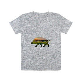 Детская футболка хлопок с принтом кабан закат в Санкт-Петербурге, 100% хлопок | круглый вырез горловины, полуприлегающий силуэт, длина до линии бедер | закат | залив | зелень | кабан | лето | луг | поле | солнце