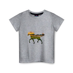 Детская футболка хлопок с принтом конь закат в Санкт-Петербурге, 100% хлопок | круглый вырез горловины, полуприлегающий силуэт, длина до линии бедер | закат | залив | зелень | конь | лето | лошадь | луг | поле | солнце