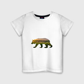 Детская футболка хлопок с принтом медведь закат в Санкт-Петербурге, 100% хлопок | круглый вырез горловины, полуприлегающий силуэт, длина до линии бедер | 