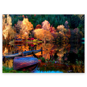 Поздравительная открытка с принтом Осень в Санкт-Петербурге, 100% бумага | плотность бумаги 280 г/м2, матовая, на обратной стороне линовка и место для марки
 | autumn | boat | bright | colors | forest | paint | river | trees | деревья | краски | лес | лодка | осень | река | цвета | яркие
