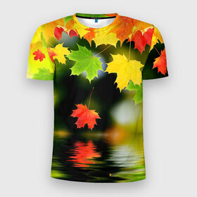 Мужская футболка 3D спортивная с принтом Осень в Санкт-Петербурге, 100% полиэстер с улучшенными характеристиками | приталенный силуэт, круглая горловина, широкие плечи, сужается к линии бедра | Тематика изображения на принте: autumn | bright | color | forest | leaves | maple | paint | reflection | river | trees | деревья | клён | краски | лес | листья | осень | отражение | река | цвета | яркие