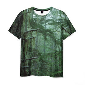 Мужская футболка 3D с принтом Дремучий лес в Санкт-Петербурге, 100% полиэфир | прямой крой, круглый вырез горловины, длина до линии бедер | camouflage | dense | fog | forest | spruce | tree | дремучий | ёлка | ельник | камуфляж | лес | маскировка | туман