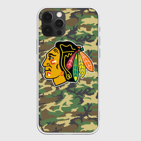 Чехол для iPhone 12 Pro с принтом Blackhawks Camouflage в Санкт-Петербурге, силикон | область печати: задняя сторона чехла, без боковых панелей | Тематика изображения на принте: camouflage | chicago blackhawks | hockey | nhl | нхл | хоккей