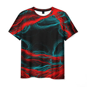 Мужская футболка 3D с принтом Fractal в Санкт-Петербурге, 100% полиэфир | прямой крой, круглый вырез горловины, длина до линии бедер | волны | красный | черный