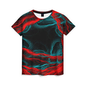 Женская футболка 3D с принтом Fractal в Санкт-Петербурге, 100% полиэфир ( синтетическое хлопкоподобное полотно) | прямой крой, круглый вырез горловины, длина до линии бедер | волны | красный | черный
