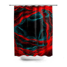 Штора 3D для ванной с принтом Fractal в Санкт-Петербурге, 100% полиэстер | плотность материала — 100 г/м2. Стандартный размер — 146 см х 180 см. По верхнему краю — пластиковые люверсы для креплений. В комплекте 10 пластиковых колец | волны | красный | черный
