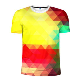 Мужская футболка 3D спортивная с принтом Polygon в Санкт-Петербурге, 100% полиэстер с улучшенными характеристиками | приталенный силуэт, круглая горловина, широкие плечи, сужается к линии бедра | Тематика изображения на принте: геометрия | паттерн | полигоны | разноцветный | треугольники | яркий