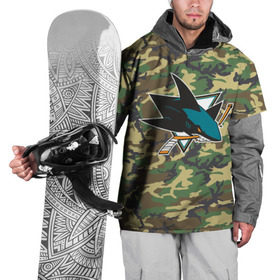 Накидка на куртку 3D с принтом Sharks Camouflage в Санкт-Петербурге, 100% полиэстер |  | camouflage | hockey | nhl | san jose sharks | нхл | хоккей