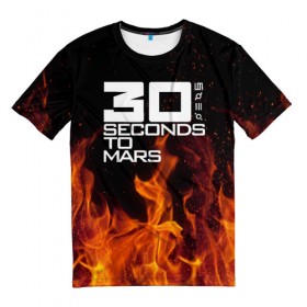 Мужская футболка 3D с принтом 30 seconds to mars fire в Санкт-Петербурге, 100% полиэфир | прямой крой, круглый вырез горловины, длина до линии бедер | jared leto