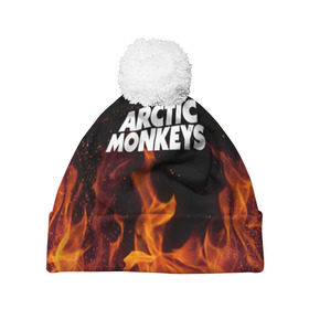 Шапка 3D c помпоном с принтом Arctic Monkeys fire в Санкт-Петербурге, 100% полиэстер | универсальный размер, печать по всей поверхности изделия | 