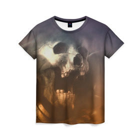 Женская футболка 3D с принтом Doom в Санкт-Петербурге, 100% полиэфир ( синтетическое хлопкоподобное полотно) | прямой крой, круглый вырез горловины, длина до линии бедер | doom | skull | slayer | палач | скелет | череп