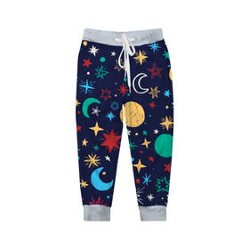 Детские брюки 3D с принтом Звездное небо в Санкт-Петербурге, 100% полиэстер | манжеты по низу, эластичный пояс регулируется шнурком, по бокам два кармана без застежек, внутренняя часть кармана из мелкой сетки | абстракция | арт | звезды | космос | луна | месяц | небо | планеты