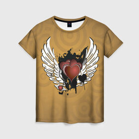 Женская футболка 3D с принтом Сердце с крыльями в Санкт-Петербурге, 100% полиэфир ( синтетическое хлопкоподобное полотно) | прямой крой, круглый вырез горловины, длина до линии бедер | граффити | тату