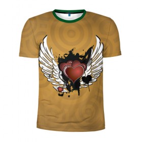 Мужская футболка 3D спортивная с принтом Сердце с крыльями в Санкт-Петербурге, 100% полиэстер с улучшенными характеристиками | приталенный силуэт, круглая горловина, широкие плечи, сужается к линии бедра | граффити | тату