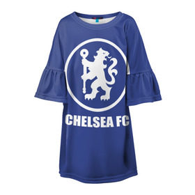 Детское платье 3D с принтом Chelsea FC в Санкт-Петербурге, 100% полиэстер | прямой силуэт, чуть расширенный к низу. Круглая горловина, на рукавах — воланы | Тематика изображения на принте: chelsea | англия | премьер лига | фанат | футбол | футболист | челси