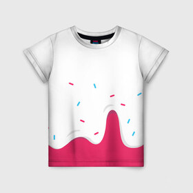 Детская футболка 3D с принтом KREME (original design) в Санкт-Петербурге, 100% гипоаллергенный полиэфир | прямой крой, круглый вырез горловины, длина до линии бедер, чуть спущенное плечо, ткань немного тянется | cherry | cream | design | red | sugar | vanilla | white | вишня | яркое
