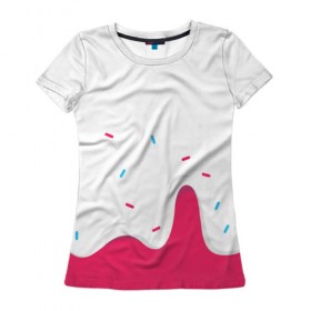 Женская футболка 3D с принтом KREME (original design) в Санкт-Петербурге, 100% полиэфир ( синтетическое хлопкоподобное полотно) | прямой крой, круглый вырез горловины, длина до линии бедер | cherry | cream | design | red | sugar | vanilla | white | вишня | яркое