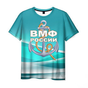 Мужская футболка 3D с принтом ВМФ России в Санкт-Петербурге, 100% полиэфир | прямой крой, круглый вырез горловины, длина до линии бедер | андреевский флаг | вмф | волна | канат | матрос | море | моряк | россия | флот | якорь