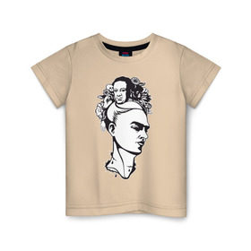Детская футболка хлопок с принтом Фрида в Санкт-Петербурге, 100% хлопок | круглый вырез горловины, полуприлегающий силуэт, длина до линии бедер | арт | девушка | женщина | любовь | мексика | портрет | фрида | художник | цветы | череп